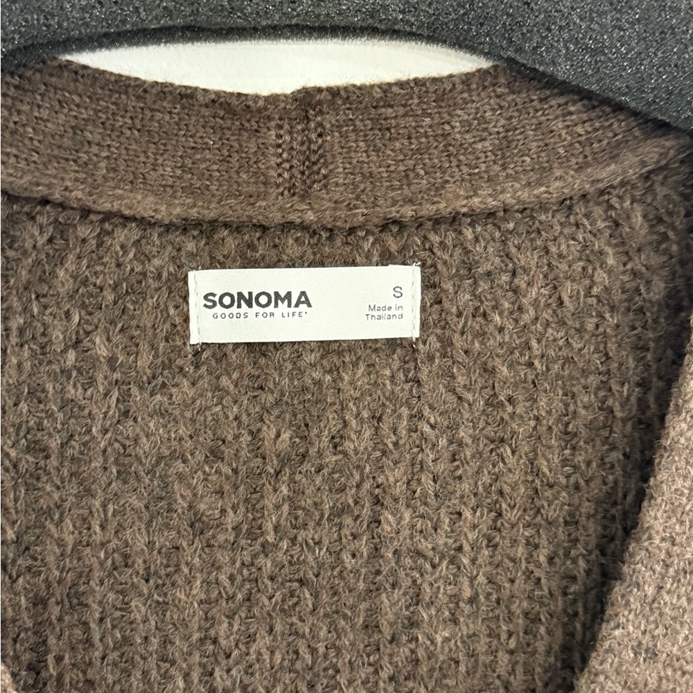 Oversized Brown Ribbed Knit Cardigan Cozy Soft Button Sweater Size S - Picture 4 of 5